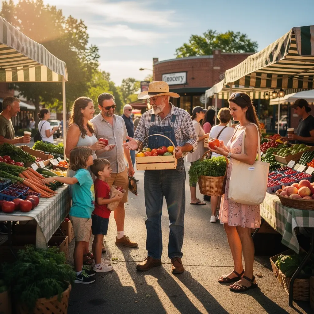 Grupa turystów degustujących lokalne specjały na ulicznym festiwalu kulinarnym.