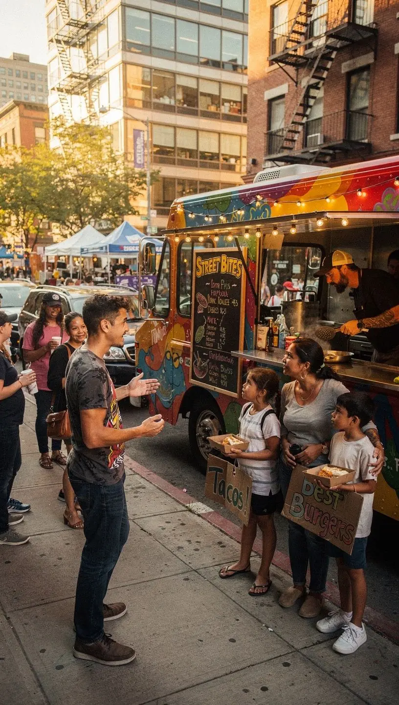 Turyści rozmawiający z dostawcami żywności, odkrywający lokalne historie i tradycje.